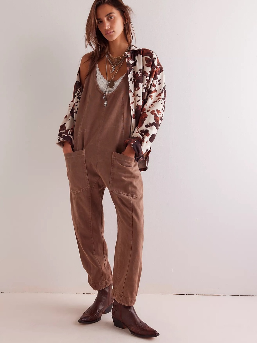 Free People brown High Roller jumpsuit